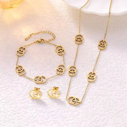 Gold Plated Double G Logo Jewelry Set