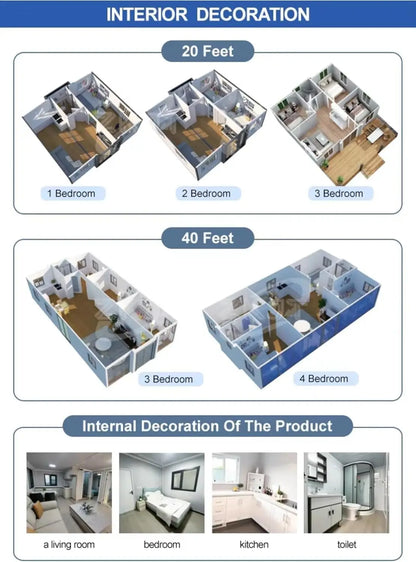 Portable Prefab Tiny Home for Sale, 20ft Modular Home - with 2-3 Bedrooms, 1 Kitchen & Bathroom, Expandable Container