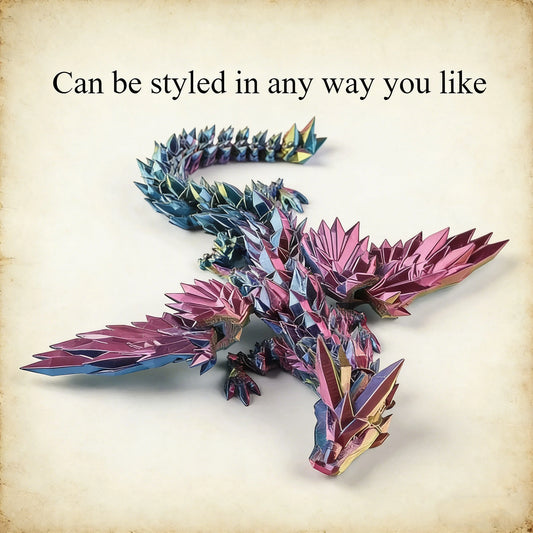 Colorful gemstone 3D-printed dragon egg figurine with wings and egg shape