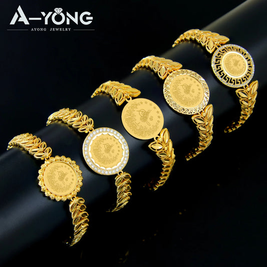 Arabic Design 21k Gold Plated Coins Bracelet