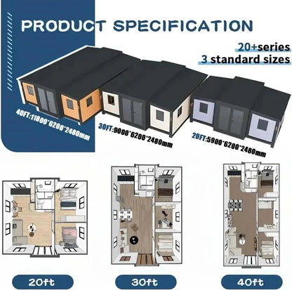 Luxury Expandable Tiny Home for Sale, Prefab Folding Container House 2 Bedroom 1 Living Room 1 Bathroom