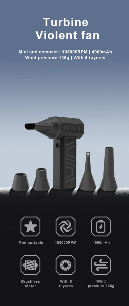 New 200000RPM Violent Fan Powerful Air Blower Vacuum Dust Cleaner Type C Super Powe Wind 52m/s Brushless Turbo Jet Blower