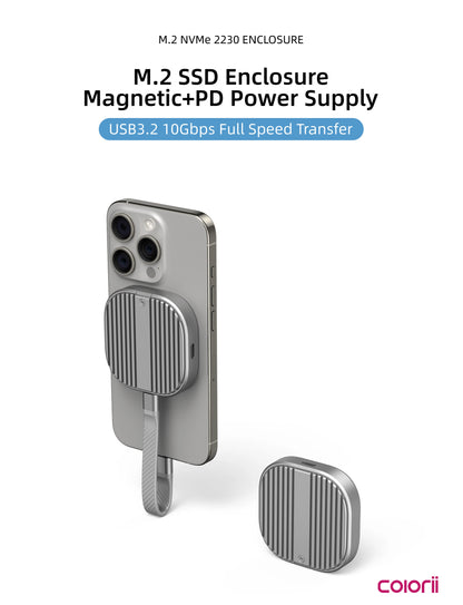 Colorii Magnetic M.2 2230 NVMe SSD Enclosure Magsafe SSD Case USB C 3.2 Gen2 to NVMe PCI-E for iPhone 16 Pro Max ProRes MacBook