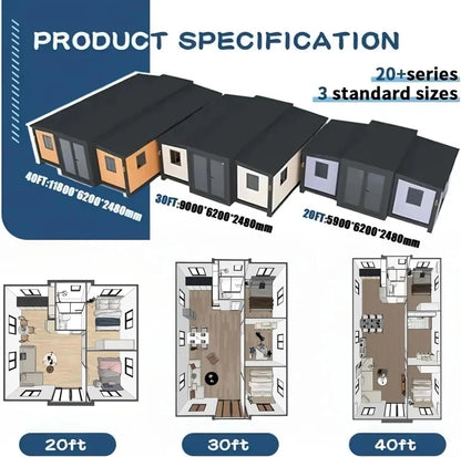 Luxury Expandable Tiny Home for Sale, Prefab Folding Container House 2 Bedroom 1 Living Room 1 Bathroom